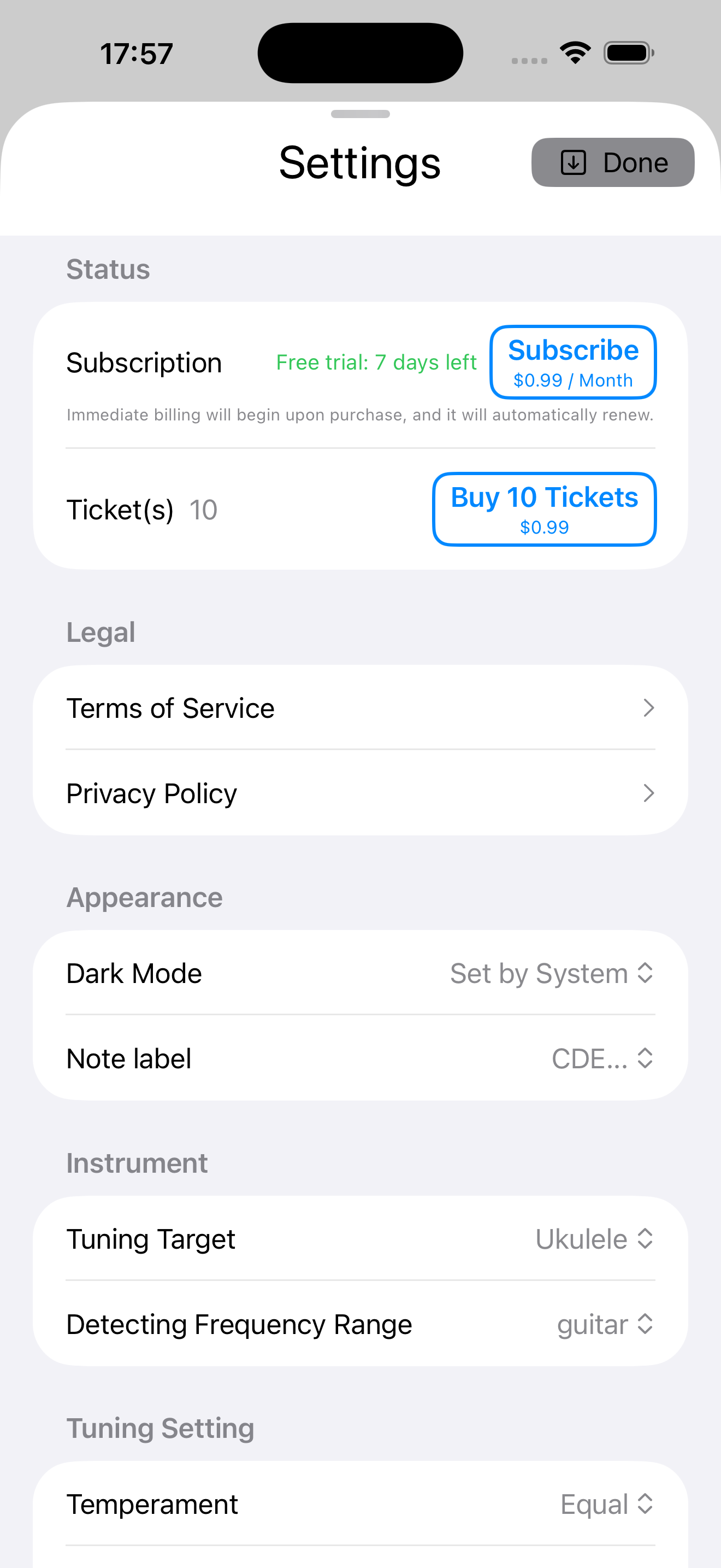 Settings Screen